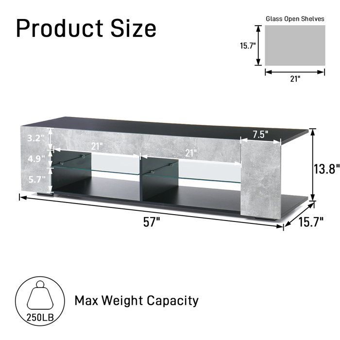 Wade Logan® Jowers TV Stand for TVs up to 65'' LED Media with Glass